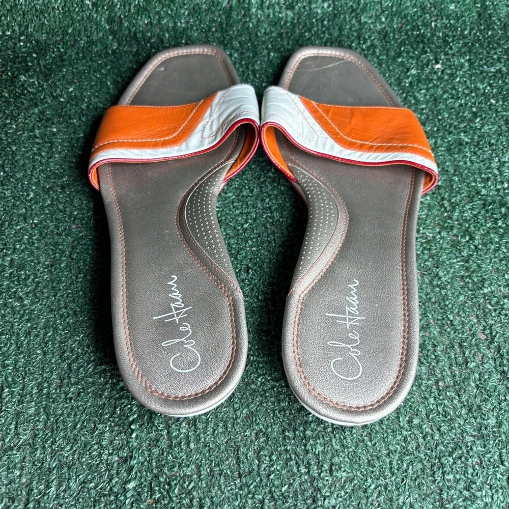 Cole Haan Air Ibiza Leather Colorblock Slide Sandal Orange White Womens Size 10B